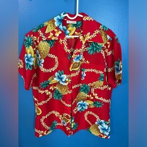 Red Tropical Pineapple Camp Shirt